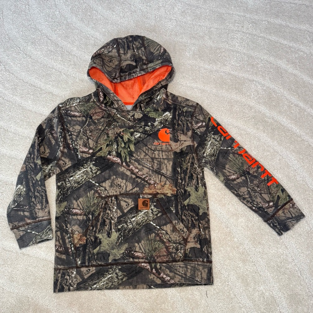 Carhartt Boys' Realtree Camo Hooded Sweatshirt with Blaze Orange Accents